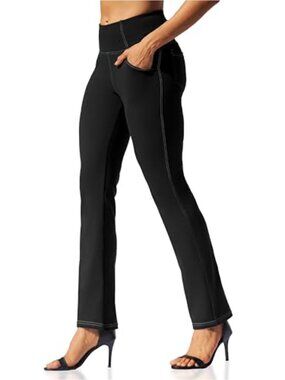 High Waisted Straight Leg Yoga Pants with Pockets